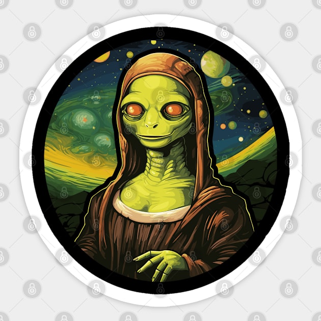 UFO Mona Lisa Alien Gifts Men Women Kids Funny Alien Sticker by KsuAnn